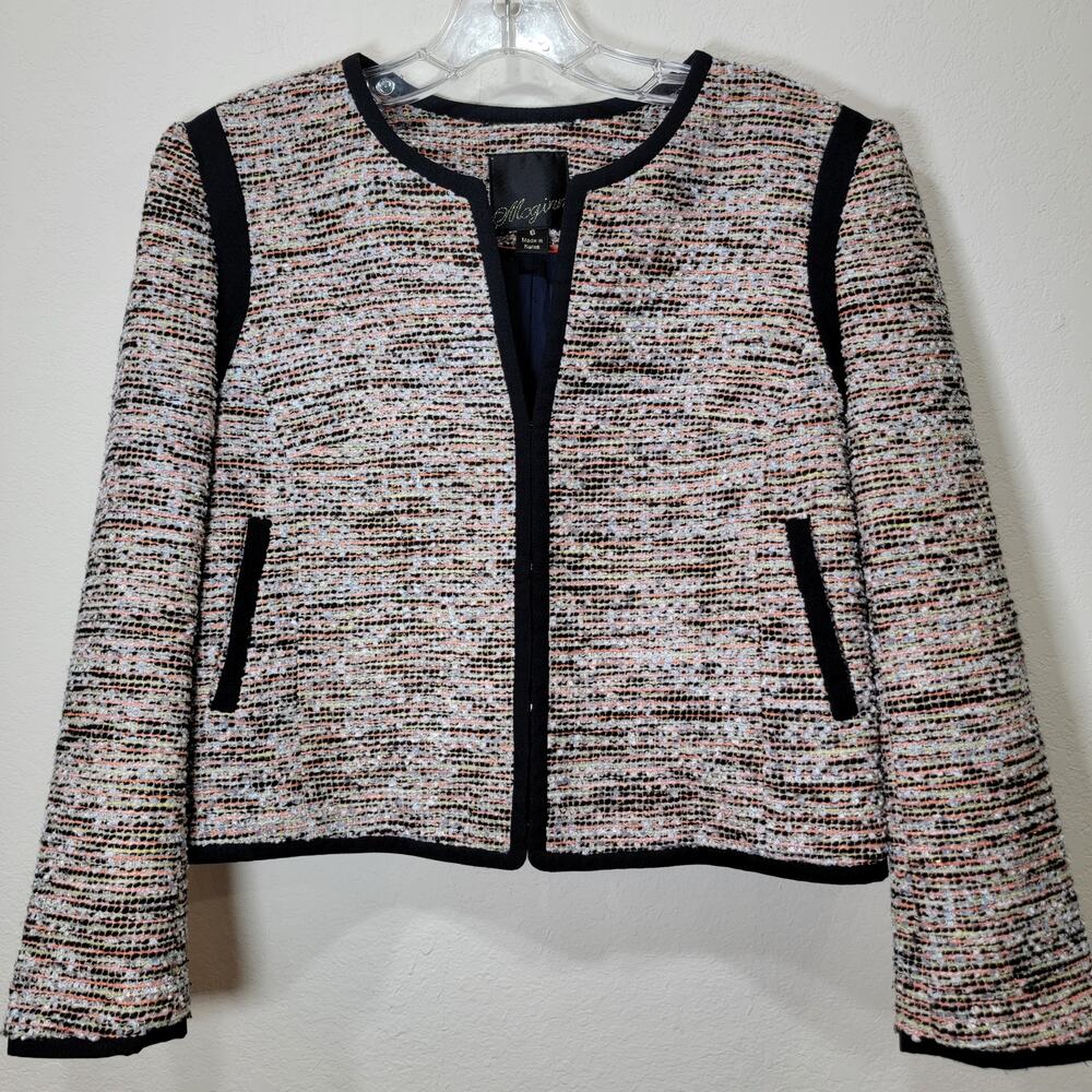 McGinn Jacket 6 Metallic Tweed Weave Black Pink Melon Lime Lined Posh Wool Blend